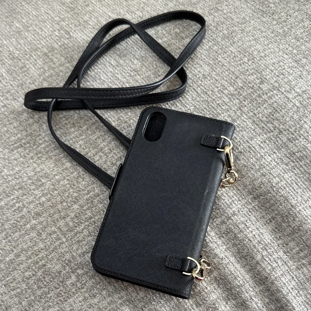 Kate Spade Zip Around Saffiano Leather Black iPhone X Wristlet Folio Case